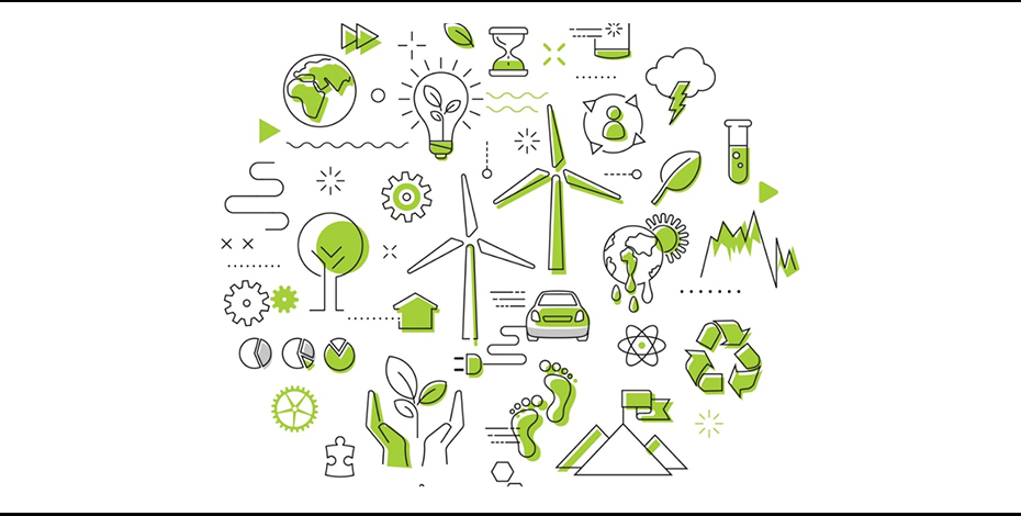 A group of environmental icons arranged in a sphere.