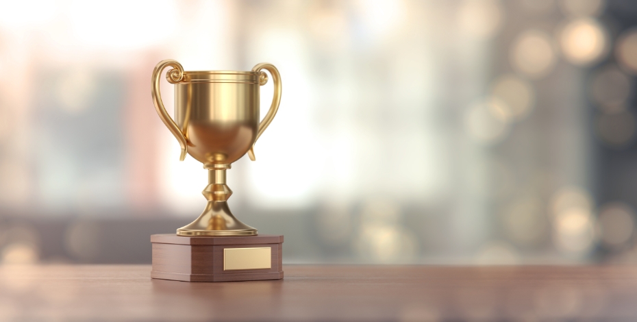 Award sitting on a wooden table
