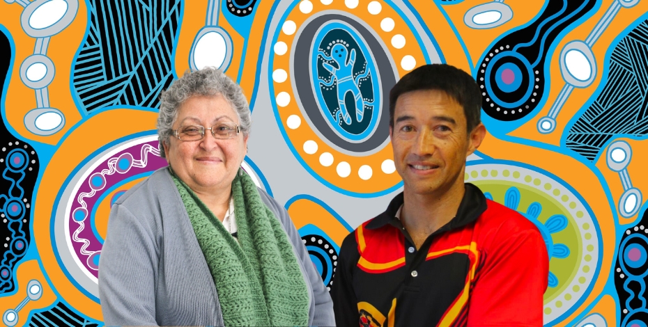 Dawn Bessarab and Ivan Lin with an artwork background.