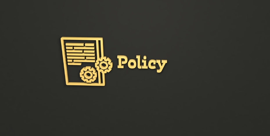 the word policy on a black background