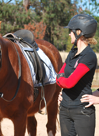 ""person standing next to horse